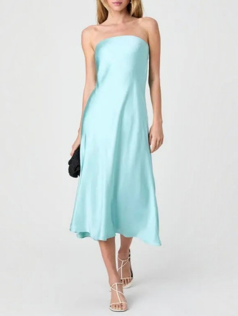 French Connection Aqua/Turquoise Oona Satin Strapless Midi Dress XL NWT Elegant
